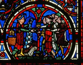 Raam met de Passie: schenkers en de bontwerkers (detail)