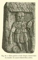 Gallische god met drie gezichten, gevonden bij de opgravingen van het nieuwe Hôtel-Dieu, 1866