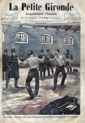 Dreyfus-affaire: het duel tussen luitenant-kolonels Georges Picquart (1854-1914) en Hubert Henry (1846-1898) op de militaire school in Parijs. Omslag van 