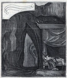 Oor van Dionysius - Orecchio di Dionisio (Orecchio di Dionigi) - Interieur van de grot bekend als het Oor van Denys in Syracuse - Gravure in 