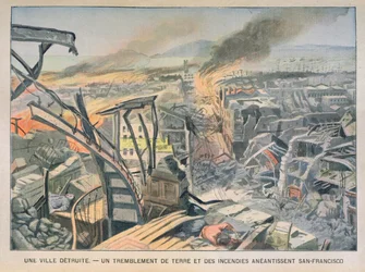 Aardbeving en branden in San Francisco op 18 april 1906, illustratie uit Le Petit Parisien, 6 mei 1906