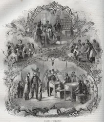 Lagere scholen in Frankrijk in de 19e eeuw - Gravure in 