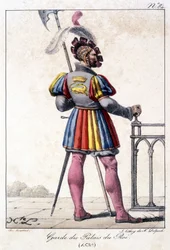Gravure van een bewaker van het Koninklijk Paleis in 1530