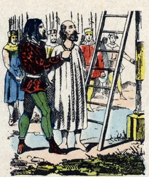 Enguerrand de Marigny (1260-1315) veroordeeld door een commissie in Vincennes, werd opgehangen in de Montfaucon galg