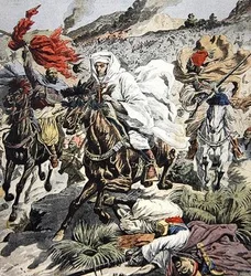 Ontsnapping van Sultan Abd Al-Aziz uit Marokko, omslagillustratie uit Le Petit Journal, 6 september 1908