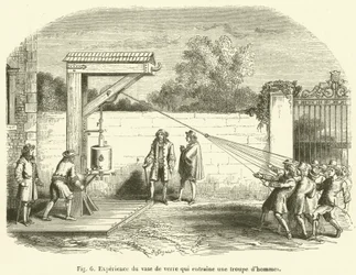 Experiment met de glazen vaas die een groep mannen meesleept