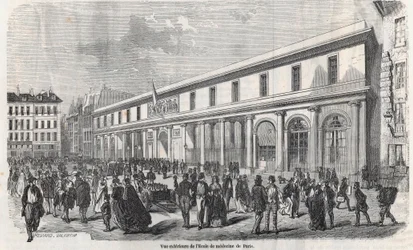 Buitenaanzicht van de School of Medicine of Paris - Gravure in 