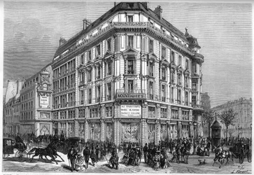 Buitenzicht van de nieuwe Printemps-winkels in Parijs, op de dag van de inhuldiging van de 