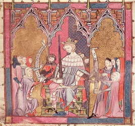 F.3r De koning die recht spreekt, uit Justiniani in Fortiatum