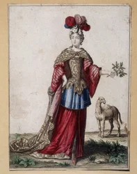 Vrouwelijk balletkostuum - gravure
