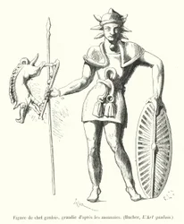 Figuur van een Gallische leider, vergroot naar de munten
