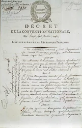 Eerste pagina van het decreet van de Nationale Conventie van 27/07/1793 waarbij het Louvre als museum werd ingericht
