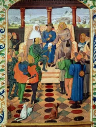 Fol.185v Karel VII (1403-61) geeft een document aan Jeanne d