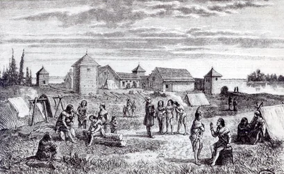 Fort Youkon, een handelspost van de Hudson Bay Company, 19e eeuw