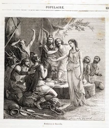 Stichting van Marseille: de Franse stad werd gesticht door Griekse zeelieden in 600 v.Chr. Gravure in 