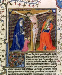 Jozef van Arimathea verzamelt het bloed van de gekruisigde Christus, uit La Quite de Saint Graal