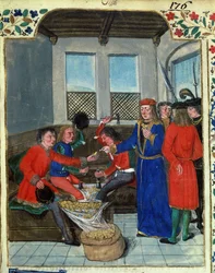De uitvinding en vervaardiging van geld uit `Koninklijke Reglementen over het Gebruik van Geld gemaakt door Koning Karel VII door Nicolas Oresmes