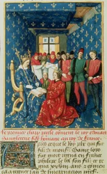 Eduard I (1239-1307) brengt hulde aan de koning van Frankrijk, Filips IV de Schone (1268-1314), voor het hertogdom Aquitanië