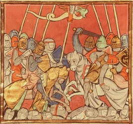 De Slag bij Bedigran, uit Het Verhaal van Merlin, ca. 1280-90