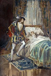 Francois I, koning van Frankrijk, ontvangt de laatste zuchten van Leonardo da Vinci in Clos Lucé.