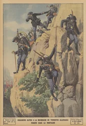 Franse Chasseurs Alpins op zoek naar verdwaalde Duitse toeristen in de Alpen