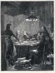 Franse Revolutie: Vergadering van het Comité van Openbare Veiligheid, een revolutionaire regering opgericht door de Nationale Conventie in 1793.