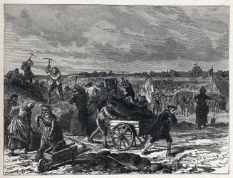 Franse Revolutie: werken aan het Champ de Mars in Parijs, ter voorbereiding van het Fête de la Fédération in 1790