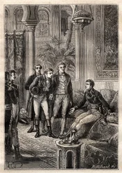 Friedrich Konrad Hornemann (1772-1801) ontmoette Napoleon Bonaparte in Caïro in 1797 in aanwezigheid van Gaspard Monge (1746-1818) en Claude Louis Berthollet (1748-1822) - illustratie uit 