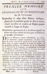 Frontispice van het boek "Eerste memorie over elektriciteit en magnetisme" door Coulomb