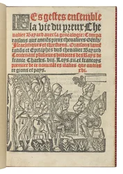 Frontispice uit "Les gestes ensemble la vie du preux Chevalier Bayard avec la genealogie", door Symphorien Champier