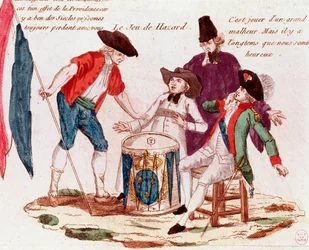 Kansspel gespeeld door de Drie Staten (geestelijkheid, derde stand en adel) (gravure, eind 18e eeuw)