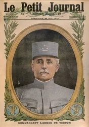 Generaal Nivelle die het leger van Verdun aanvoert, voorpagina illustratie uit Le Petit Journal, supplement illustre, 28 mei 1916