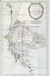 Geografische kaart van Senegal uit een atlas door Philippe Buache (1700-1773) 1756 Parijs, natuurhistorisch museum