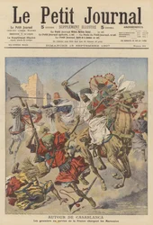 Goumiers vallen Marokkanen aan bij Casablanca (kleurenlitho)