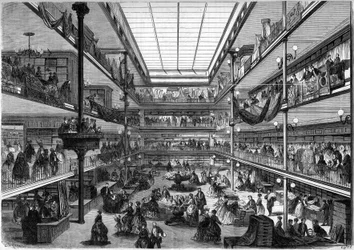 Parijse warenhuizen; interieur van de winkels van de stad Saint Denis, rue du Faubourg Saint Honoré, Parijs