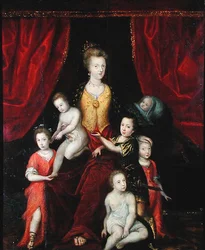 Groepsportret, mogelijk van een koningin met haar zes kinderen, laat 16e of vroeg 17e eeuw