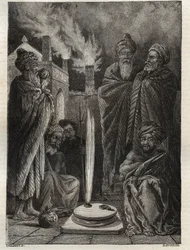 Guebre (of zoroastriër) bij Bakoe (Bakoe, Azerbeidzjan) - Vuuraanbidders - Nieuwe Nationale Encyclopedie van Maurice La Charest - 1870