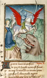 Andromeda gered van het monster door Perseus op Pegasus, Parijse kopie, c.1410-11