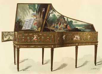 Klavecimbel versierd met grotesken, illustratie uit Woordenboek van Meubels en Decoratie door Henry Havard, Deel I