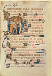 Geïllustreerde initiaal D uit een psalter, 1340