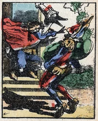Geschiedenis van Dr. Pulcinella (Polichinelle). Houtsnede van Imaging Pellerin - Epinal, z.d. Eind 19e eeuw.