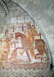 Hugues IX (c.1163-1219) Lusignan verslaat Nur al-Din (1116-74) in Syrië (muurschildering)