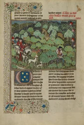 Jagers die een hert achtervolgen, ca. 1430-40
