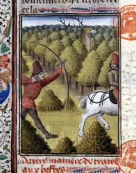 Jachtscène in Het Jachtboek van Gaston Phoebus, Graaf van Foix, Heer van Béarn. 14e eeuw
