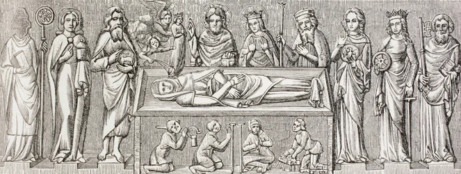 Illustratie naar het bas-reliëf op het graf van Elisabeth van Hongarije, uit 