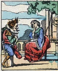 Illustratie voor "Riquet met de kuif", sprookje door Charles Perrault (1628-1703), Franse schrijver. Houtsnede van Imaging Pellerin - Epinal, eind 19e eeuw.