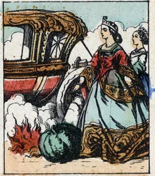 Illustratie van het verhaal van Charles Perrault "Assepoester of Het glazen muiltje". Houtsnede van Imaging Pellerin - Epinal, sd. Eind 19e eeuw.