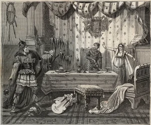 In 978 betrad Lotharius (941-986), koning der Franken, het paleis van Otto II van het Heilige Roomse Rijk (955-983) en zijn vrouw Theophano in Aken, maar de keizerlijke familie wist te ontsnappen. illustratie