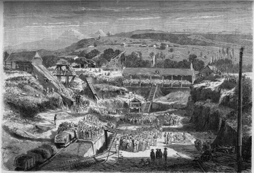 Installatie van de eerste van een droogdok (dat wordt gebruikt voor de bouw en reparatie van boten). Fort-de-France, Martinique