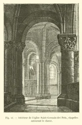 Interieur van de kerk Saint-Germain des Prés, kapellen rondom het koor